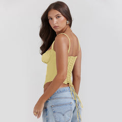 Yellow Lacework Solid Color Cropped Tanks