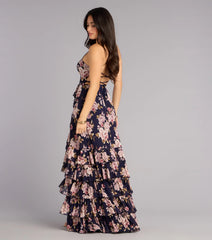 Brooke Floral A-Line Lace-Up Formal Dress