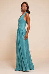 Evaluna Turquoise Plisse Maxi Dress