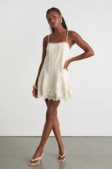 Sahima Cream Lace Tiered Mini Dress