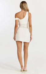 One Shoulder Contrast Bodycon Dress in White