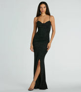 Mila Cowl Neck Wrap Slit Mermaid Glitter Formal Dress