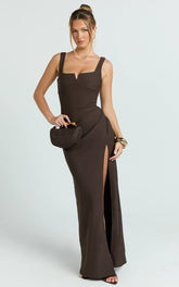 Square Neck Bodycon Dress in Chocolate