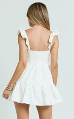 Ruffle Sleeve Tiered Dress in White
