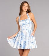 Sharen Floral Lace-Up Skater Dress