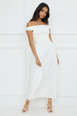 Camellia Charm Off Shoulder Maxi Dress White