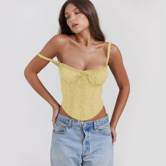 Yellow Lacework Solid Color Cropped Tanks
