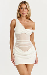 One Shoulder Contrast Bodycon Dress in White