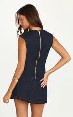 Square Neck A Line Denim Mini Dress in Raw