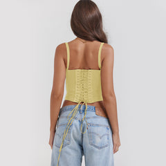 Yellow Lacework Solid Color Cropped Tanks