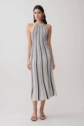 Dalani Halterneck Knit Midi Dress - Blue/Chocolate