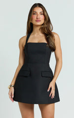 Square Neck Fit And Flare Dress in Black