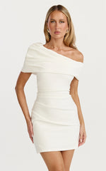 Asymmetrical Sleeve Dress in White