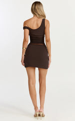 One Shoulder Contrast Bodycon Dress in Chocolate