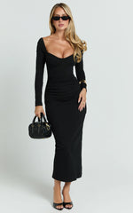 Long Sleeve Sweetheart Neck Bodycon Dress in Black