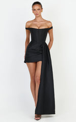 Contrast Draped Off Shoulder Dress in Black