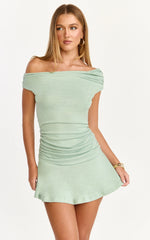 Ruched Off Shoulder Dress in Sage