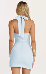 Halter Neck Princess Panel Tucked Waist Dress in Blue