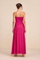 Beth Berry Pink Strapless Drop Waist Maxi Dress
