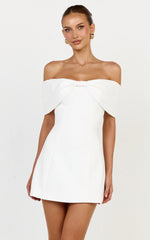 Off Shoulder Bow Detail Dress in White