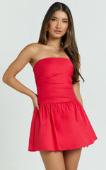 Strapless Drop Waist Dress in Red