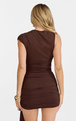 Gathered One Shoulder Bodycon Dress in Dark Chocolate