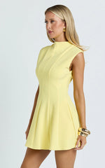 High Neck Sleeveless Fit And Flare Dress in Lemon
