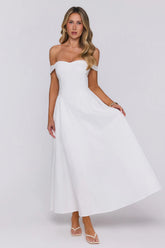 Polished Darling Off Shoulder Maxi Dress White