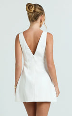 V Neck Fit And Flare Dress in White