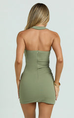 Scoop Neck Ruched Bodycon Dress in Olive