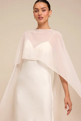 Mercedes White Satin Cape Wedding Dress