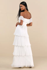 Always Remarkable White Pleated Off-the-Shoulder Maxi Dress