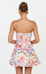Strapless 3D Floral Fit And Flare Dress in Multi