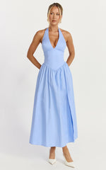 Plunge Fit And Flare Dress in Cornflower Blue