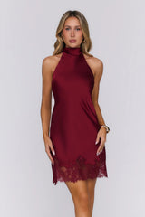 Tidal Reflections Satin Mini Dress Burgundy
