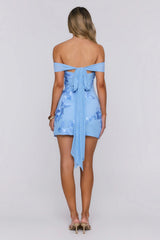 Saltwater Sonata Off Shoulder Mesh Mini Dress Blue