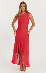 One Shoulder High Side Split Dress in Red