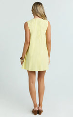 Deep U Gathered Neck Smock Dress in Lemon