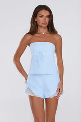 Love Bug Gingham Strapless Top Blue