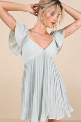 Amalfi Coast Mint Blue Pleated Flutter Sleeve Mini Dress