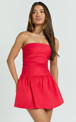 Strapless Drop Waist Dress in Red