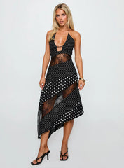 Down With Love Asymmetrical Midi Dress Polka Dot