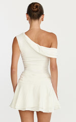Off Shoulder Drop Waist Dress in White