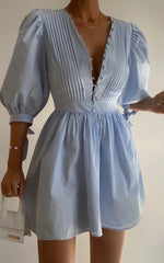 Puff Sleeve Poplin Dress in Icy Blue