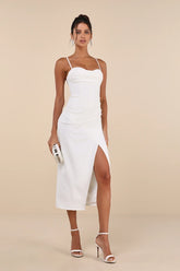 Always Turning Heads White Bustier Tulip Midi Dress