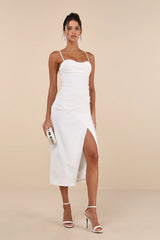 Always Turning Heads White Bustier Tulip Midi Dress