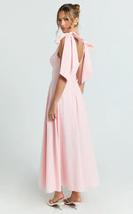 Shoulder Tie Bustier Shirred Back A Line in Pink