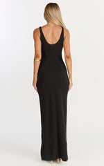 Boat Neck Bodycon Dress in Black