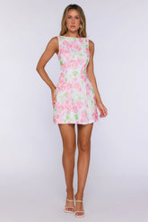Gentle Luxury Embroidered Mini Dress Pink