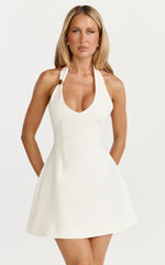 Plunge Gold Hardware Fit and Flare Dress in White
